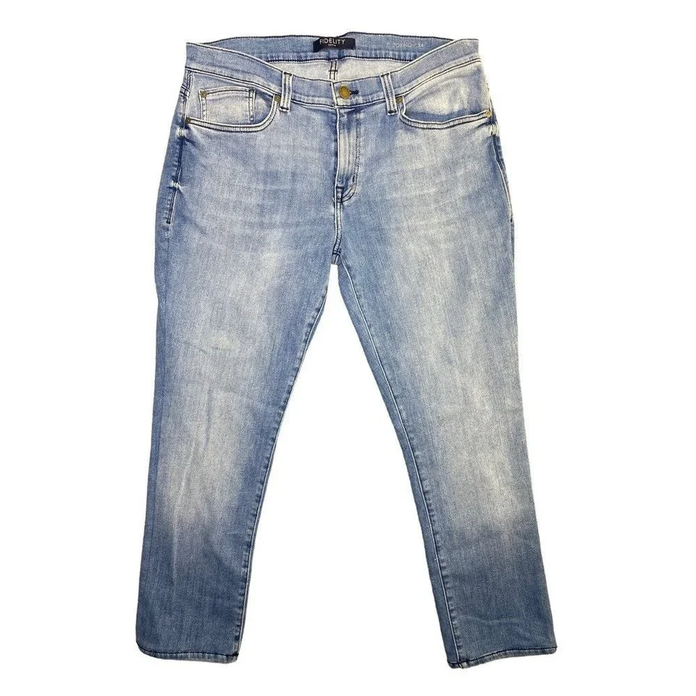 Fidelity Mens Torino Classic Straight Jeans Blue Stretch Light Wash Denim 34 New